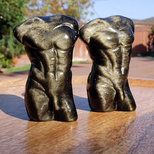Gold Sheen Obsidian Männliches Modell - Selbstreflexion, Freilassen Negativer Energien - Obsidian Man Carving Replik Statue Figur Healing Gem