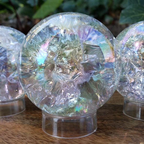 Angel Aura Crackle Sphere - Beautiful Light Reflecting One of a Kind Crystal Ball - 1.9" to 3.1" Aura Crystal Glass Ball