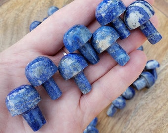 5 Lapis Lazuli Mini Mushies - Speak Your Truth, Communication, Stand In Your Power - Crystal Mushroom Carving Healing Gemstone