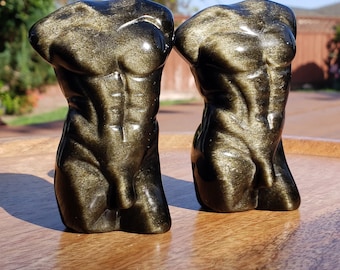 Gold Sheen Obsidian Male Model - Self Reflection, Release Negative Energies - Obsidian Man Carving  Replica Statue Figurine Healing Gem
