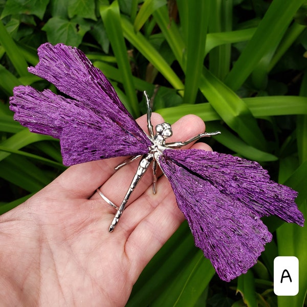 Purple Aura Kyanite Dragonfly - Calming, Clarity, Connection, Communication, Balances Chakras - Purple Dragonfly Healing Gemstone