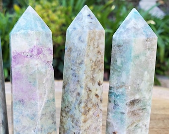 Blue Yooperlite Towers | Glowing Crystal Stone with UV Light - Personal Growth, Positive Environment - Teal Yooperlite Crystal Points