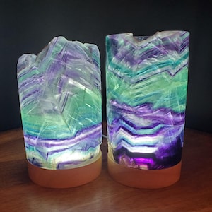 Rainbow Fluorite Lamp (3.15&quot; wide) - Mental Clarity, Stability, Energetic Protection - Fluorite Accent Light Mood Lighting Crystal Stone