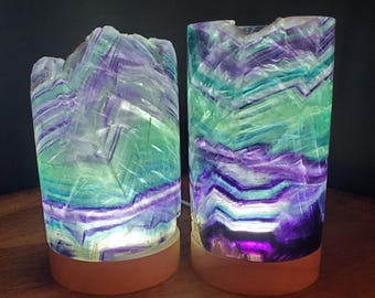 Rainbow Fluorite Lamp (3.15" wide) - Mental Clarity, Stability, Energetic Protection - Fluorite Accent Light Mood Lighting Crystal Stone