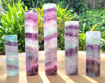 Rainbow Fluorite Harmonizer - Mental Clarity, Balance, Energetic Protection - Cylinder Purple Banded Fluorite Crystal Point Healing Gemstone