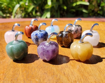 10pc Mini Pumpkin Halloween Set - Yellow Jade, Amethyst, Rose Quartz, Opalite, Jasper, etc - Cute Little Pumpkin Decoration for Halloween