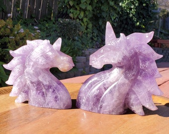 Big Chunky Amethyst Unicorn with Rainbows - Calming, Energetic Protection, Positivity, Connection - Purple Unicorn Carving Crystal Gemstone