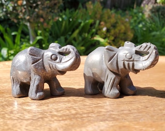 Cute Pyrite Elephant - Blocks Negativity, Blocks EMF, Boost Personal Power - Pyrite Carved Elephant Figurine Healing Gemstones