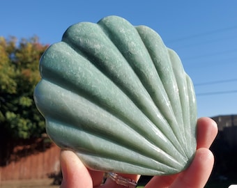 Amazonite Shell Mirror - Calming, Courage, Truth, Compassion - Amazonite Crystal Mirror for Vanity, Bathroom Decor Healing Gemstones