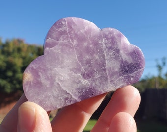 Cute Lepidolite Cloud - Helps You Through Change, Anti-Anxiety, Calming, Relaxing - Purple Cloud Carving Healing Stone Display Collection