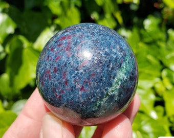 Glowing Ruby Kyanite Sphere - UV light included - Focus, Positivity, Balance Emotions - Ruby in Kyanite Crystal Ball Stone Healing Crystal