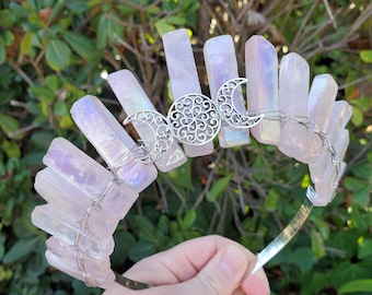 Aura Rose Quartz Crown - Unconditional Love, Compassion, Forgiveness - Pink Crystal Crown Healing Crystals Gemstones