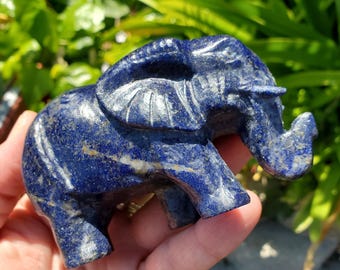 Chunky Lapis Lazuli Elephant - Speak Your Truth, Communication, Personal Power - Lapiz Lazuli Crystal Elephant Statement Stone Display