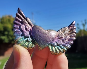 Bismuth Heart Wings - Togetherness, Helps Bond Relationships, Strengthens Visualizations - Carved Heart Healing Gemstone