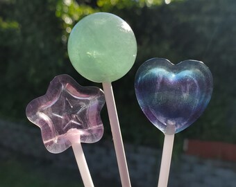 Rainbow Fluorite Lollipop Set - Mental Clarity, Stability, Concentration, Energetic Protection - Fluorite Candy Stone Crystals