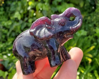 Dark Lepidolite Elephant - Helps With Transitions in Life, Stress Relief, Calming - Purple Crystal Elephant Healing Gemstone