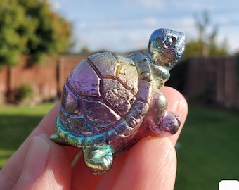 Bismuth Turtle - Togetherness, Helps Bond Relationships, Strengthens Visualizations - Carved Turtle Healing Gemstone