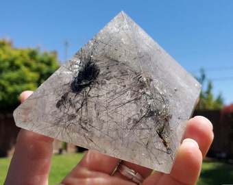 Tourmaline Quartz Pyramid - Magnification, Clarity, EMF Protection - Tourmalated Quartz Crystal Pyramid Healing Gemstones