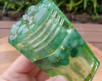 Green Aventurine Jar | Handmade Resin Jar with Green Aventurine Chip Stone, Gold Flakes, Glitter - Prosperity, Manifestation, Wealth