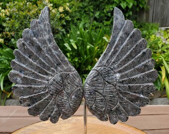 Huge Yooperlite Angel Wings on Stand - Glowing Crystal Stone with UV Light - Personal Growth, Positive Environment - Crystal Wings Display