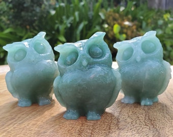 Green Aventurine Owl - Manifestation, Prosperity, Wealth, Luck - Green Crystal Owl Healing Gemstones