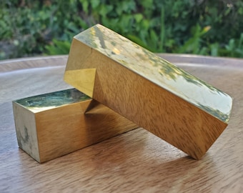 Golden Brass Bar (made of Copper & Zinc) - Purify, Blocks Negativity, Wealth, Emotional Healing - Heavy Gold Bar Gemstone 2.40" by 0.80"