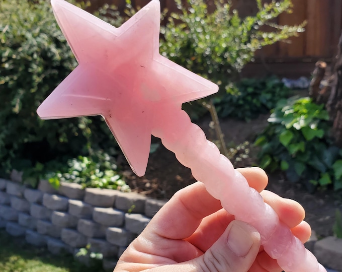 Featured listing image: Big Rose Quartz Wand 8" long - Unconditional Love, Compassion, Forgiveness - Pink Crystal Wand Fairy Magic Wand Healing Crystals Gemstones