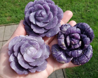 Medium Lepidolite Flower - Transitions, Stress Relief, Calming - Purple Rose Carving Lepidolite Healing Stone Statement Piece
