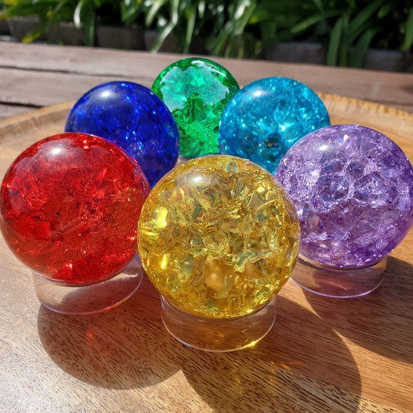 Colored Crackle Sphere - Beautiful Light Reflecting One of a Kind Crystal Ball - Fire and Ice Crystal Glass Ball