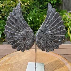 Huge Yooperlite Angel Wings on Stand - Glowing Crystal Stone with UV Light - Personal Growth, Positive Environment - Crystal Wings Display