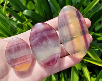 Rainbow Fluorite Palm Stone Easter Egg - Stability, Concentration, Protection - Banded Fluorite Healing Balancing Crystals Gemstones