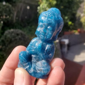 Blue Apatite Buddha - Intuition, Mental Clarity, Manifestation - Blue Vein Crystal Buddha Healing Gemstone Display Vanity Shelf Alter
