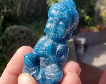 Blue Apatite Buddha - Intuition, Mental Clarity, Manifestation - Blue Vein Crystal Buddha Healing Gemstone Display Vanity Shelf Alter