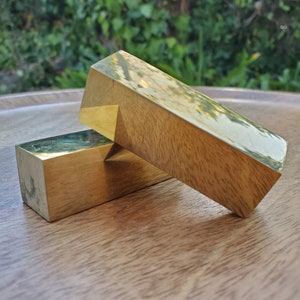 Golden Brass Bar (made of Copper & Zinc) - Purify, Blocks Negativity, Wealth, Emotional Healing - Heavy Gold Bar Gemstone 2.40&quot; by 0.80&quot;