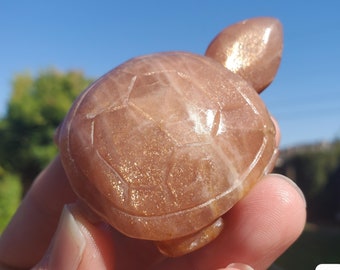 Sunstone Turtle - Uplifting, Excitement, Creativity, Carries Energy of the Sun - Flashy Crystal Turtle Healing Gemstone