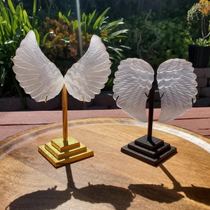 Selenite Angel Wings on Stand - Tranquility, Blessings, Love & Light - Satin Spar Selenite Wings Healing Stone Crystals