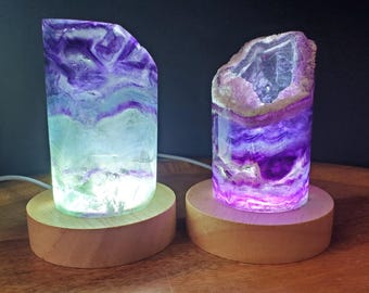 Rainbow Fluorite Lamp (2" wide) - Mental Clarity, Stability, Energetic Protection - Fluorite Accent Light Mood Lighting Crystal Stone