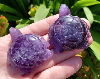 Cute Amethyst Turtle - Calming, Energetic Protection, Divine Connection - Crystal Turtle Carving Healing Gemstone Decor