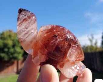 Flashy Fire Quartz Turtle - Energizing, Motivation, Vitality, Reflection, Renewal - Crystal Turtle Carving Healing Gemstone Decor