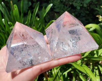 Chunky & Flashy Quartz Pyramid - Energizes Positive Energy, Magnifies Intentions - Quartz Crystal Pyramid Healing Gemstone