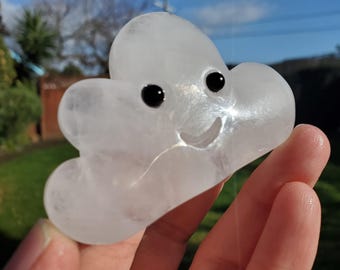 Happy Quartz Cloud - Counteracts the Negative, Magnifies Positive Energy, Cleanses the Aura - Clear Cute Cloud Crystal Healing Gemstone