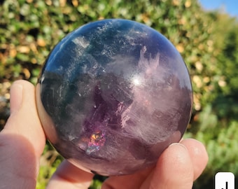 Flashy Rainbow Fluorite Spheres - Stability, Concentration, Protection - Fluorite Healing Balancing Crystals Gemstones Crystal Ball