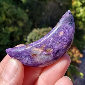 Charoite Moon - Remember Dreams, Heal Emotional Fears, Spiritual Guidance - Purple Moon Carving Healing Crystals