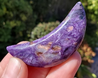 Charoite Moon - Remember Dreams, Heal Emotional Fears, Spiritual Guidance - Purple Moon Carving Healing Crystals