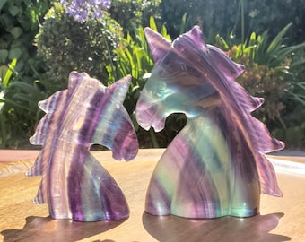 Chunky Rainbow Fluorite Unicorn - Stability, Concentration, Protection - Fluorite Carved Crystal Unicorn Healing Gemstone