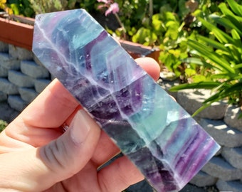 Rainbow Fluorite Tower - Mental Clarity, Stability, Concentration, Energetic Protection - Fluorite Healing Balancing Crystals Gemstones