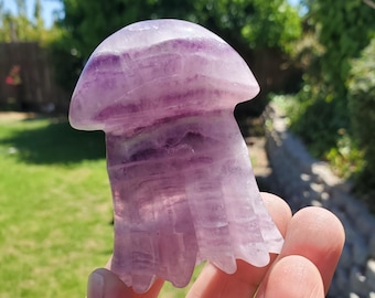 Banded Purple Fluorite Jellyfish - Stability, Concentration, Energetic Protection - Crystal Jellyfish Carving Healing Crystal Gemstone