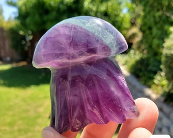 Cute Rainbow Fluorite Jellyfish - Stability, Concentration, Protection - Fluorite Crystal Jellyfish Standing Healing Gemstone