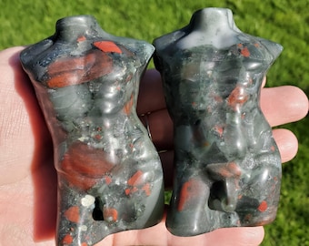African Bloodstone Male Figure - Calming, Grounding, Persistence, Courage - Black and Red Crystal Male Healing Gemstone