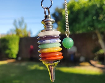 Chakra Pendulum - Grounding, Manifestation, Self Reflection, Prosperity, Wisdom, Strength, Awareness - Rainbow Gemstones